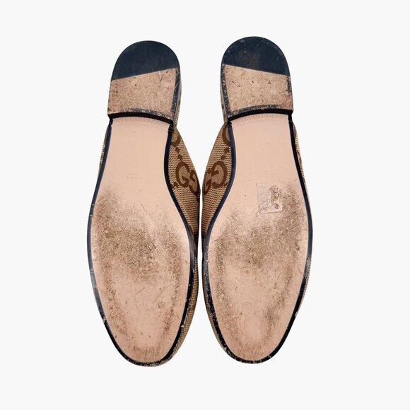 Gucci Beige GG Jumbo Princetown Mules Size 41 US 11 Women Horsebit Canvas Flats - Picture 10 of 13
